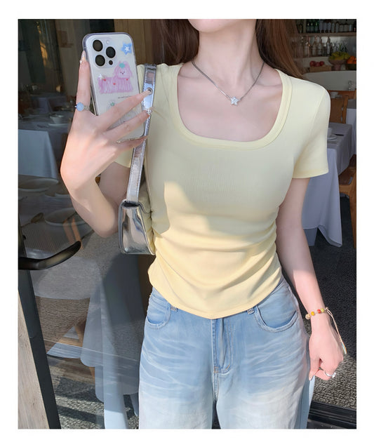 スクエアネック クロップTシャツ / Square Neck Crop Tee