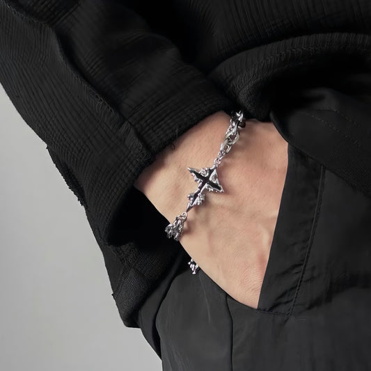 ダブルチェーン クロスチャーム チタンブレスレット / Double Chain Cross Charm Titanium Bracelet