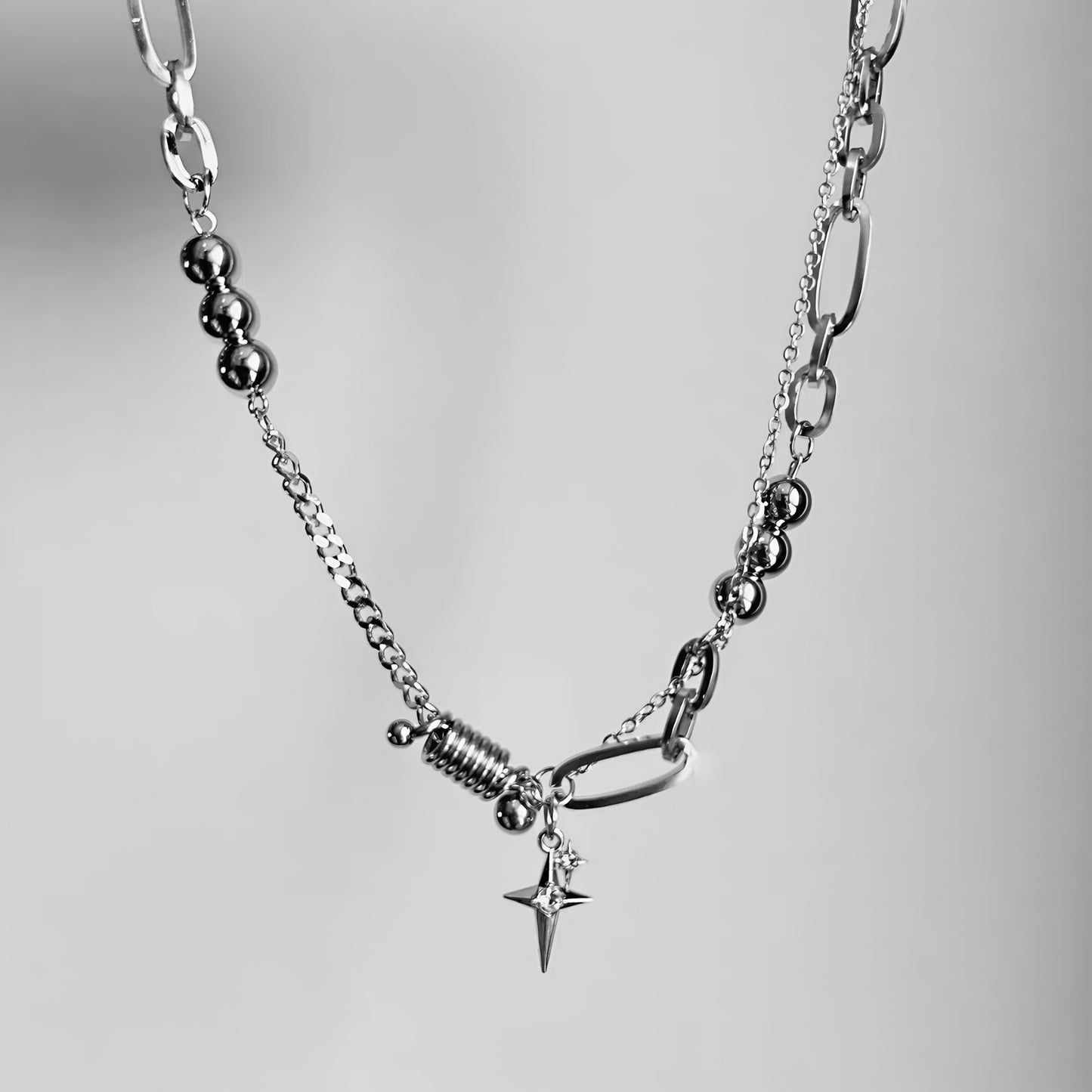 拼接チェーン 異素材ミックス チタンネックレス / Mixed Chain Titanium Necklace