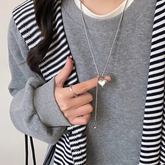 ハートチャーム 抽拉式 ロングチタンネックレス / Heart Charm Adjustable Long Titanium Necklace