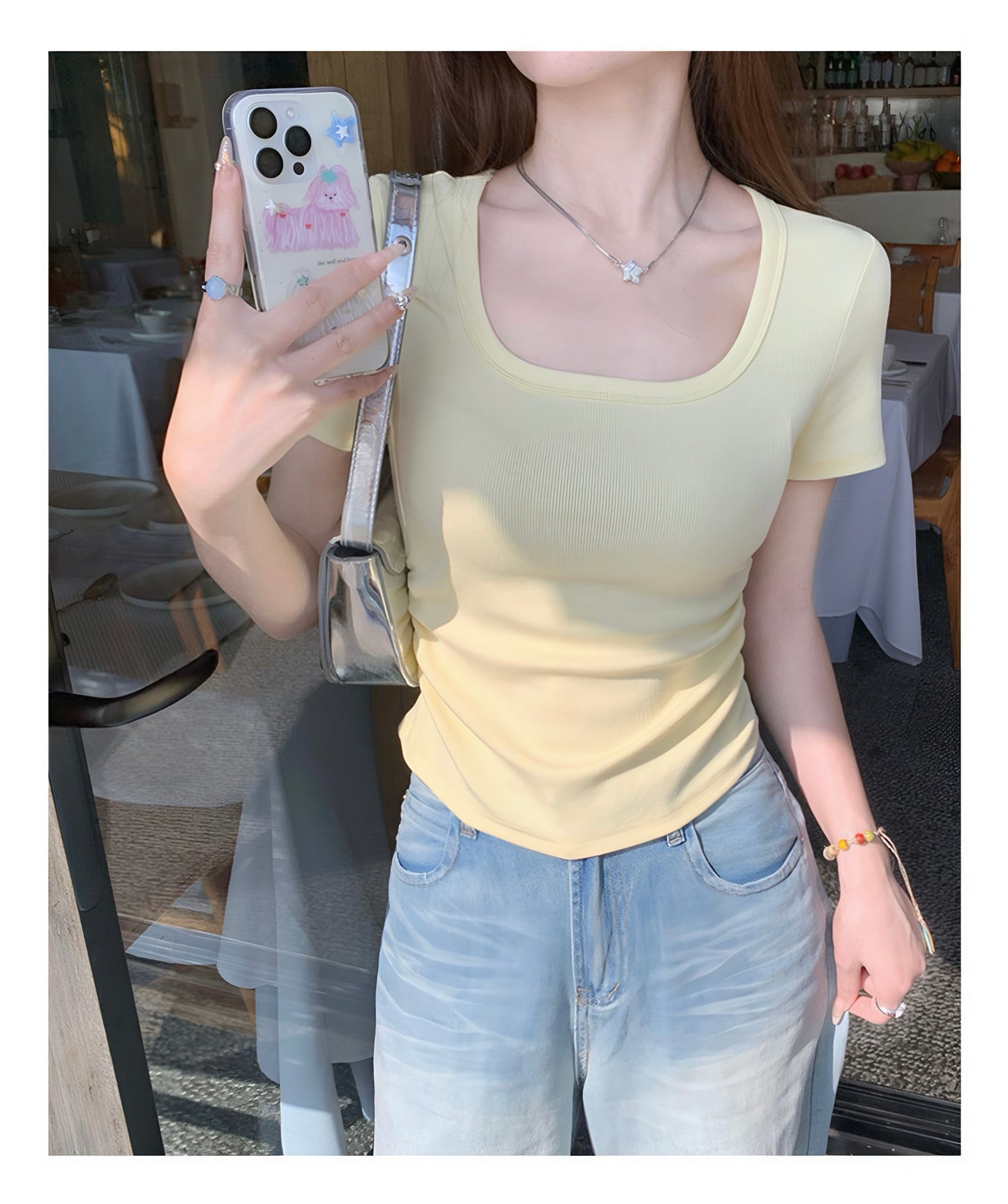 スクエアネック クロップTシャツ / Square Neck Crop Tee