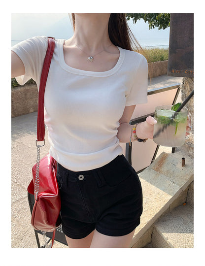 スクエアネック クロップTシャツ / Square Neck Crop Tee