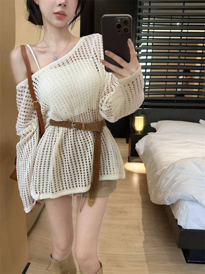 透かし編み ニットカバートップス / Crochet Knit Cover Top