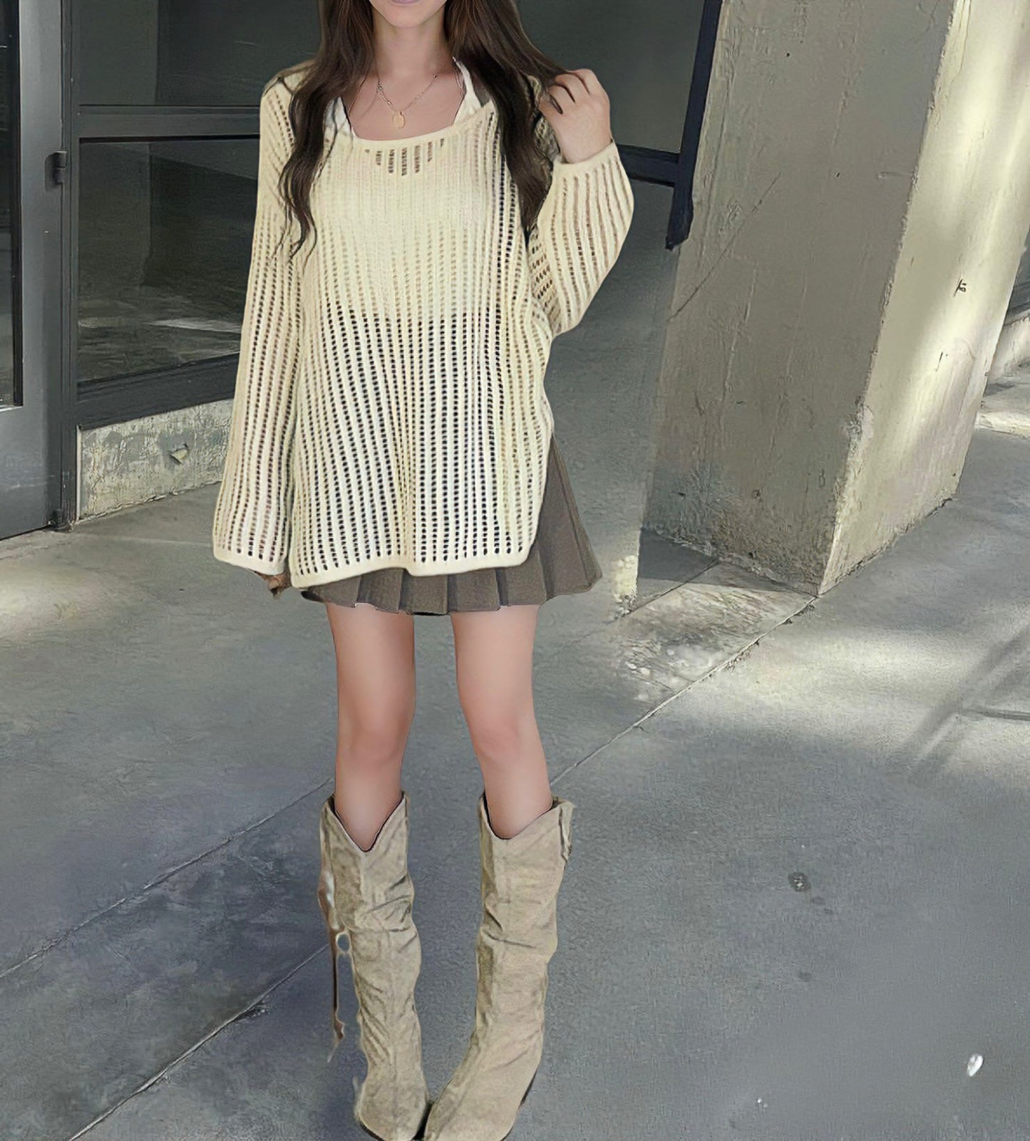 透かし編み ニットカバートップス / Crochet Knit Cover Top