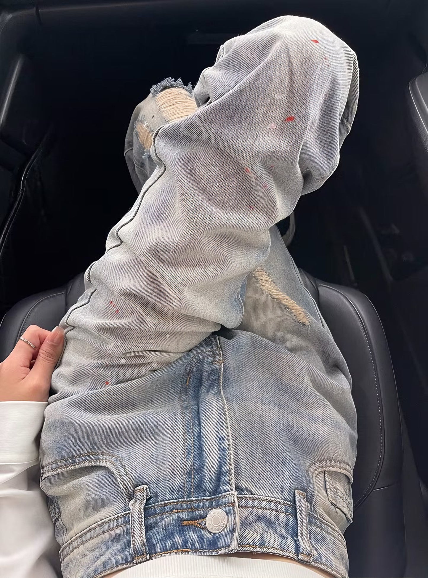 ペインテッドウォッシュ ダメージ ハイウエストデニム / Painted Wash Damage High Waist Denim
