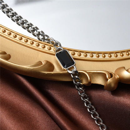 ブラックジルコン スクエア 鎖骨チェーンネックレス / Black Zircon Square Collarbone Necklace