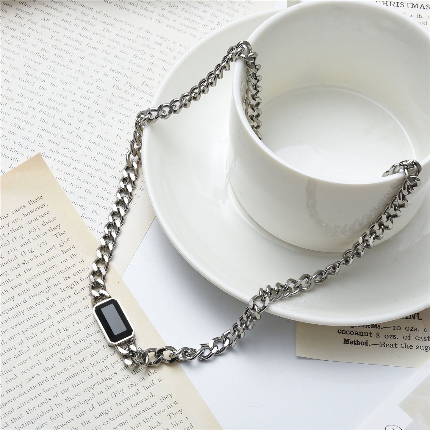 ブラックジルコン スクエア 鎖骨チェーンネックレス / Black Zircon Square Collarbone Necklace