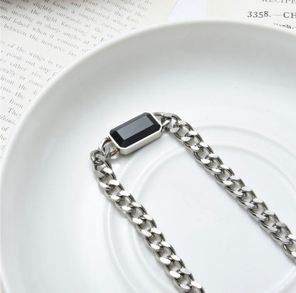 ブラックジルコン スクエア 鎖骨チェーンネックレス / Black Zircon Square Collarbone Necklace