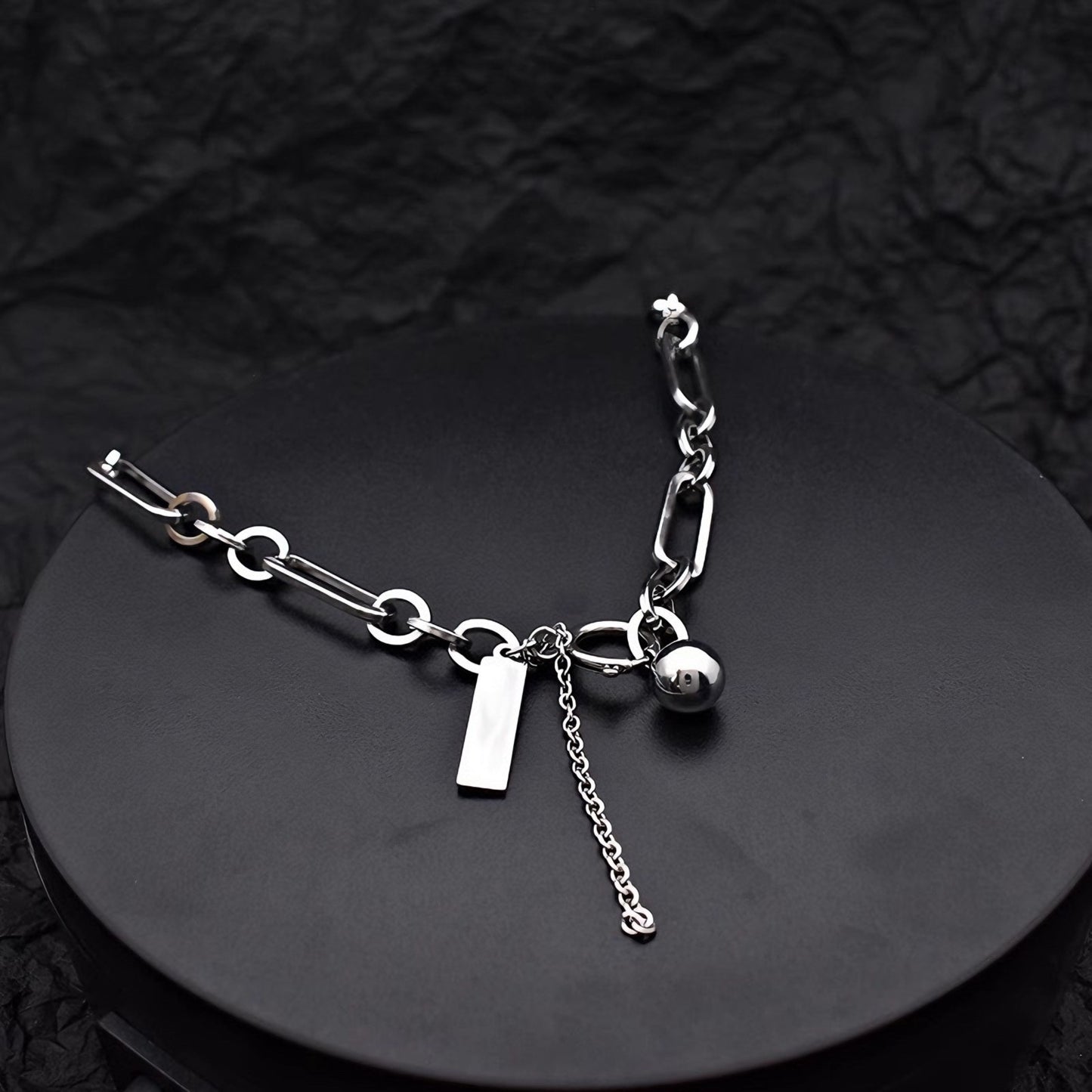 ペーパークリップチェーン ボール＆スクエア チタンネックレス / Paper Clip Chain Ball Square Titanium Necklace