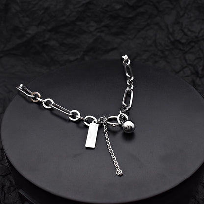ペーパークリップチェーン ボール＆スクエア チタンネックレス / Paper Clip Chain Ball Square Titanium Necklace