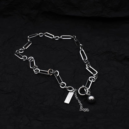 ペーパークリップチェーン ボール＆スクエア チタンネックレス / Paper Clip Chain Ball Square Titanium Necklace