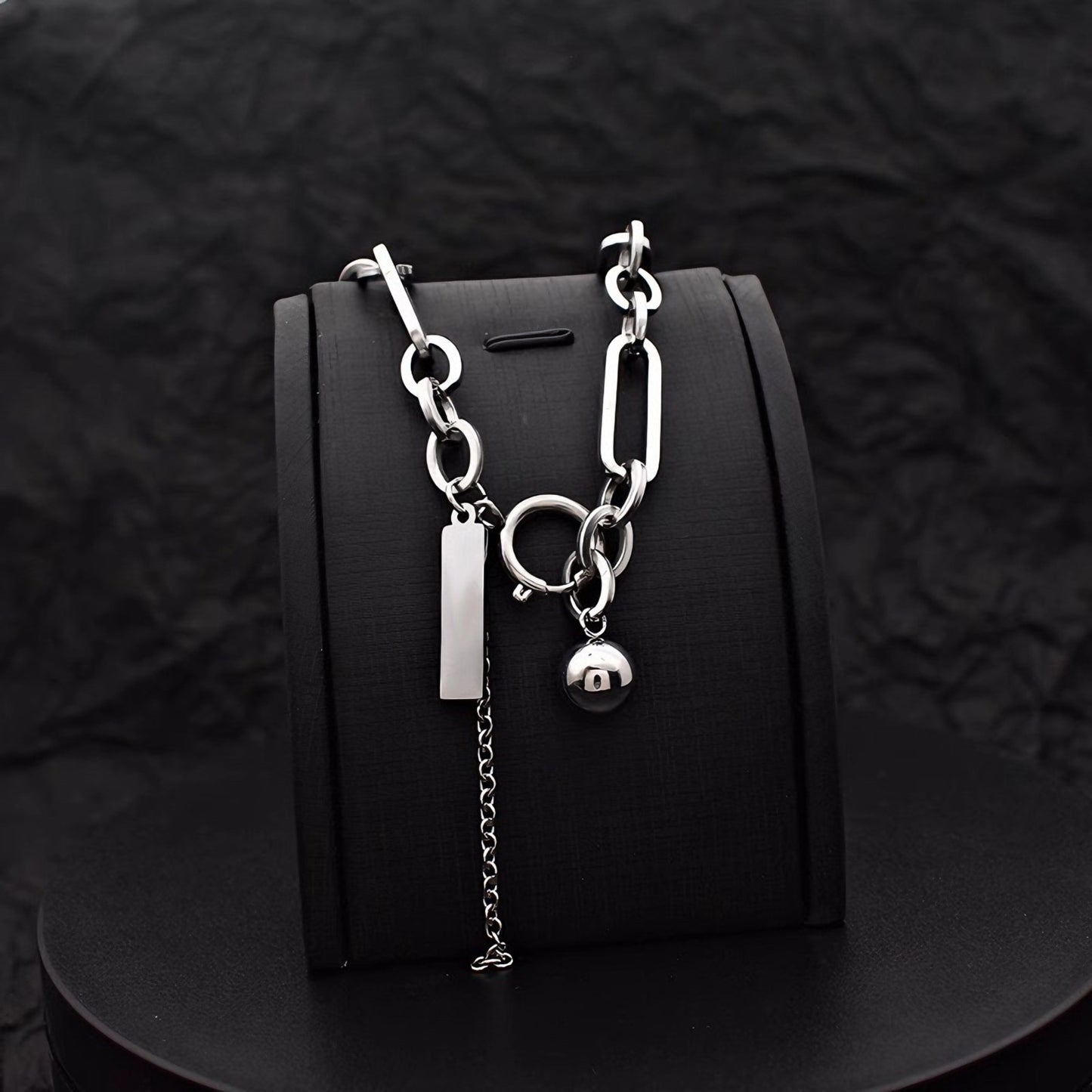 ペーパークリップチェーン ボール＆スクエア チタンネックレス / Paper Clip Chain Ball Square Titanium Necklace