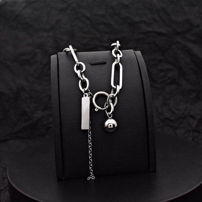 ペーパークリップチェーン ボール＆スクエア チタンネックレス / Paper Clip Chain Ball Square Titanium Necklace