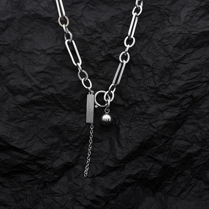 ペーパークリップチェーン ボール＆スクエア チタンネックレス / Paper Clip Chain Ball Square Titanium Necklace