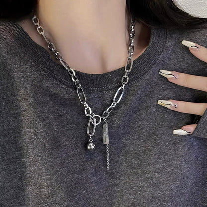 ペーパークリップチェーン ボール＆スクエア チタンネックレス / Paper Clip Chain Ball Square Titanium Necklace