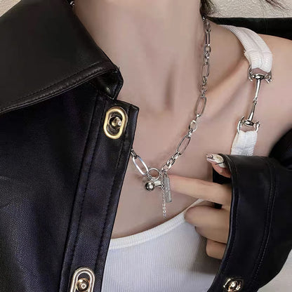 ペーパークリップチェーン ボール＆スクエア チタンネックレス / Paper Clip Chain Ball Square Titanium Necklace