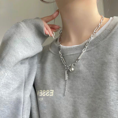 ペーパークリップチェーン ボール＆スクエア チタンネックレス / Paper Clip Chain Ball Square Titanium Necklace