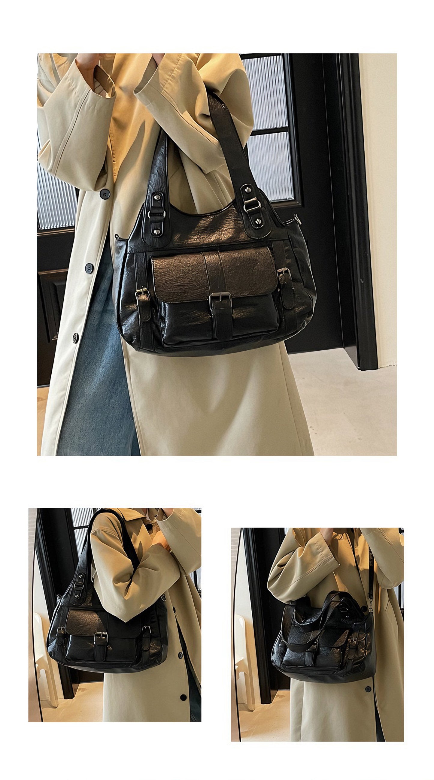 ヴィンテージ 3WAY 大容量 PUレザートートバッグ / Vintage 3WAY Large PU Tote Bag