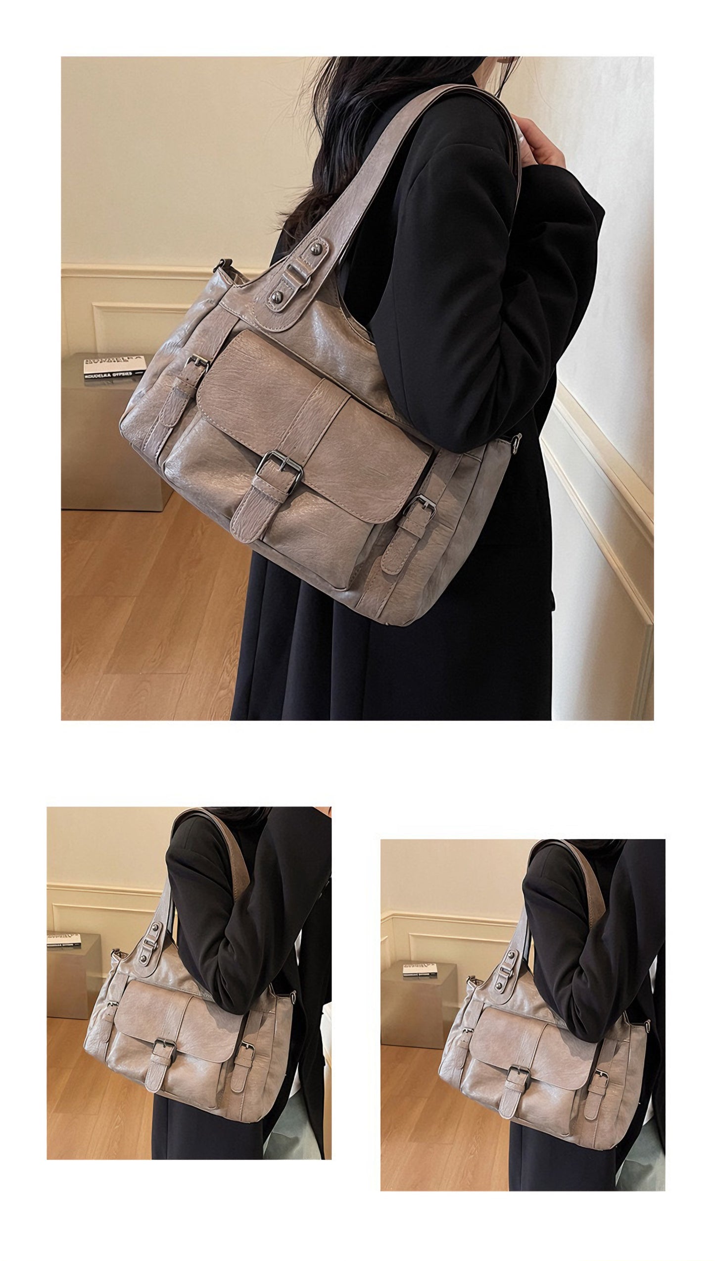 ヴィンテージ 3WAY 大容量 PUレザートートバッグ / Vintage 3WAY Large PU Tote Bag