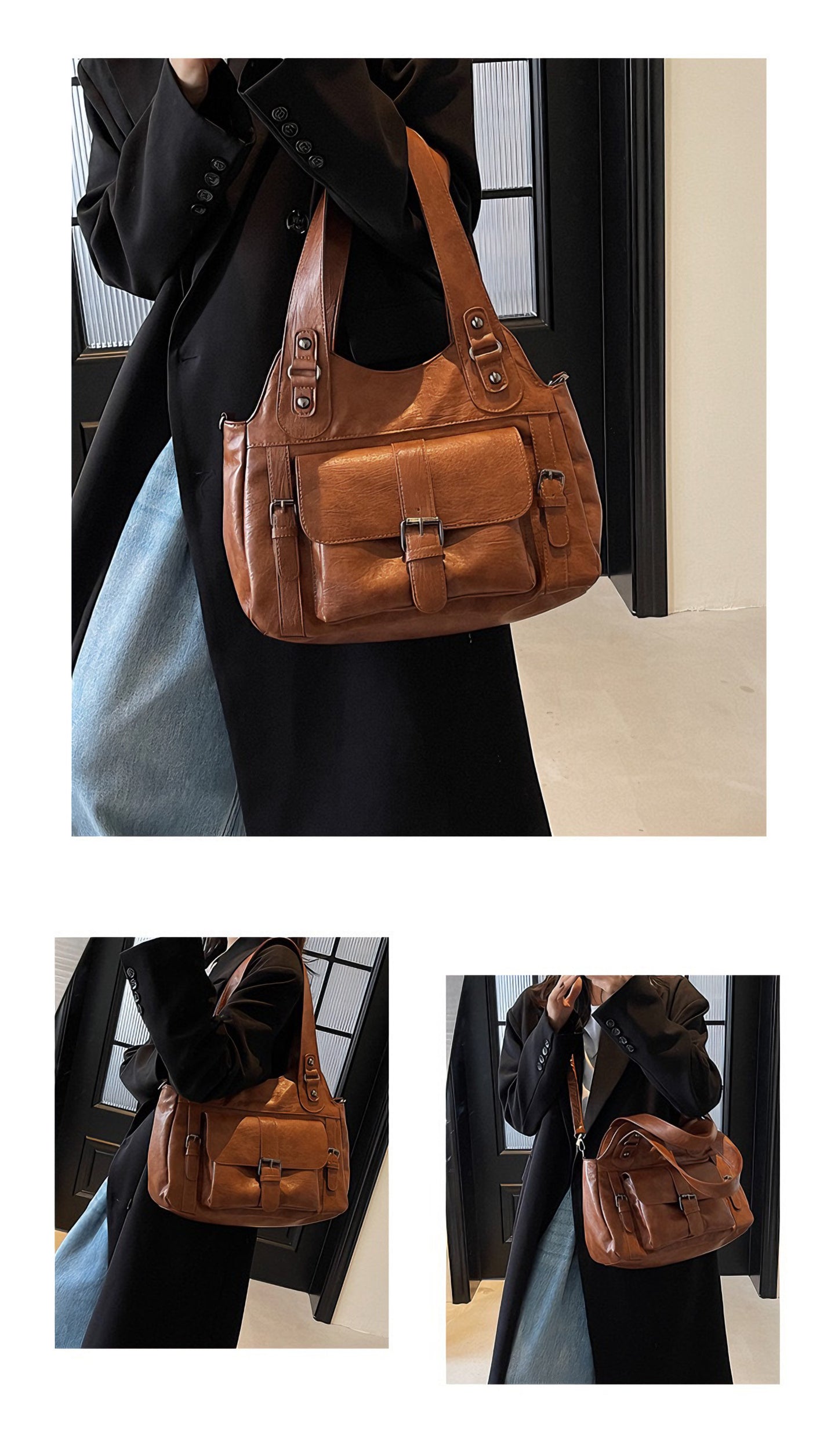 ヴィンテージ 3WAY 大容量 PUレザートートバッグ / Vintage 3WAY Large PU Tote Bag