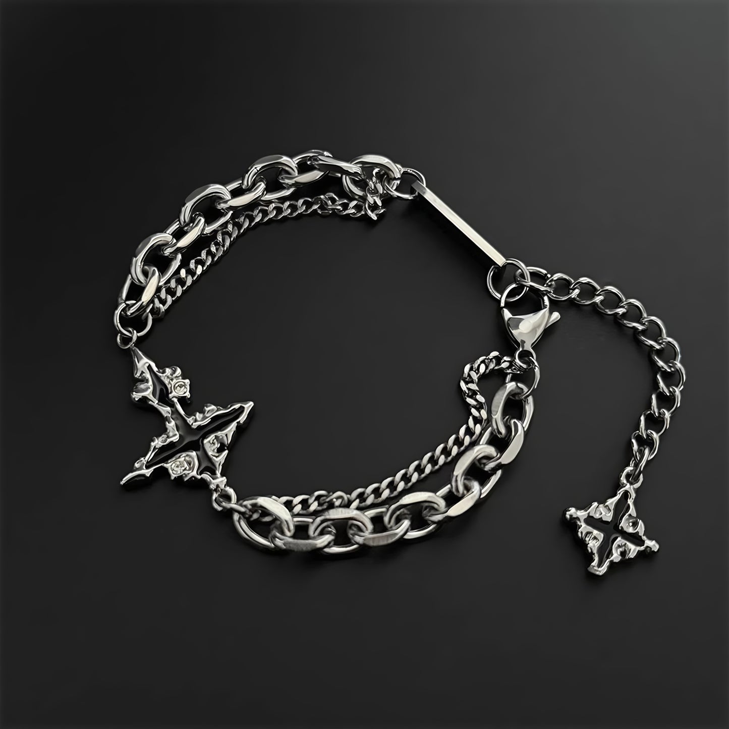 ダブルチェーン クロスチャーム チタンブレスレット / Double Chain Cross Charm Titanium Bracelet