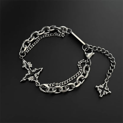 ダブルチェーン クロスチャーム チタンブレスレット / Double Chain Cross Charm Titanium Bracelet
