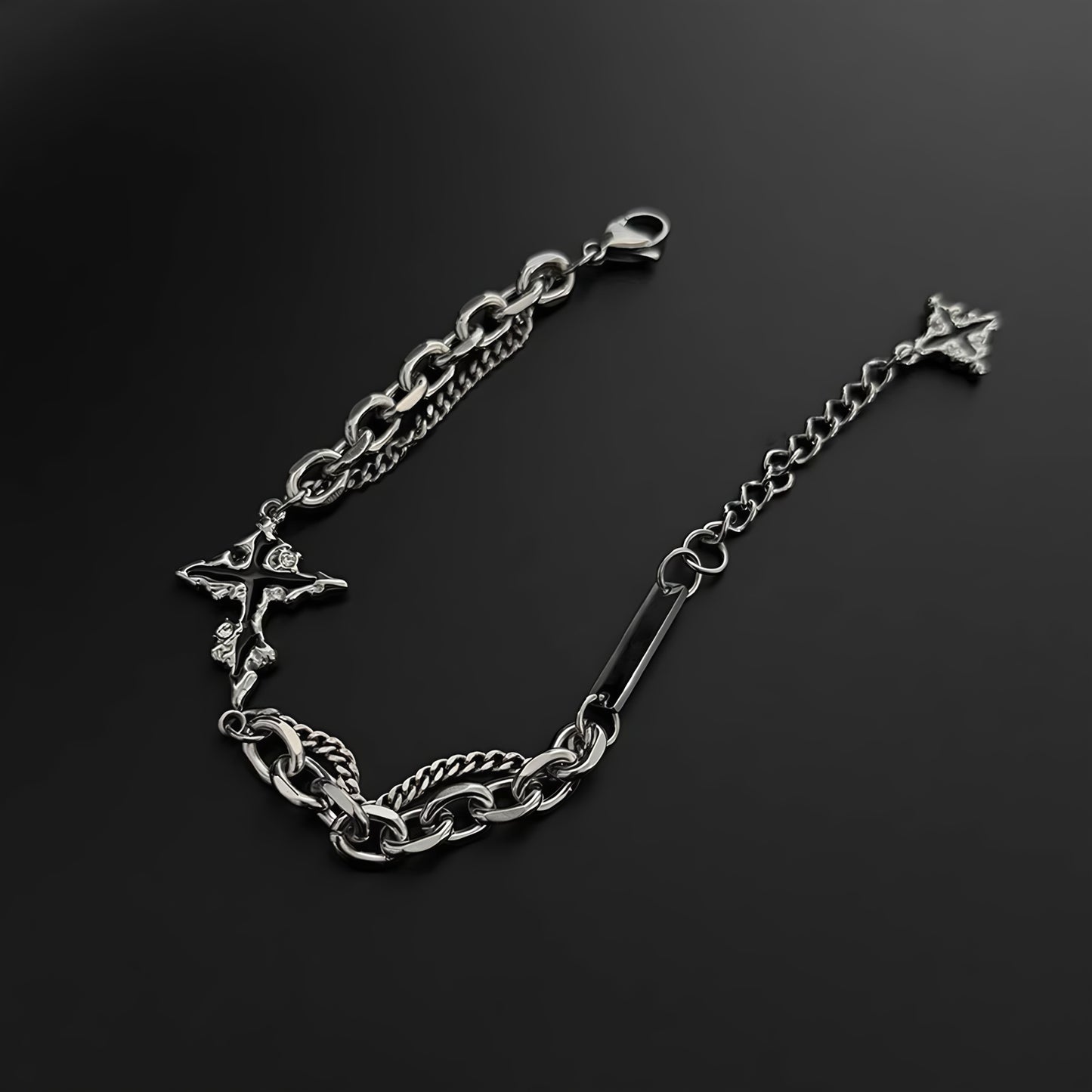 ダブルチェーン クロスチャーム チタンブレスレット / Double Chain Cross Charm Titanium Bracelet