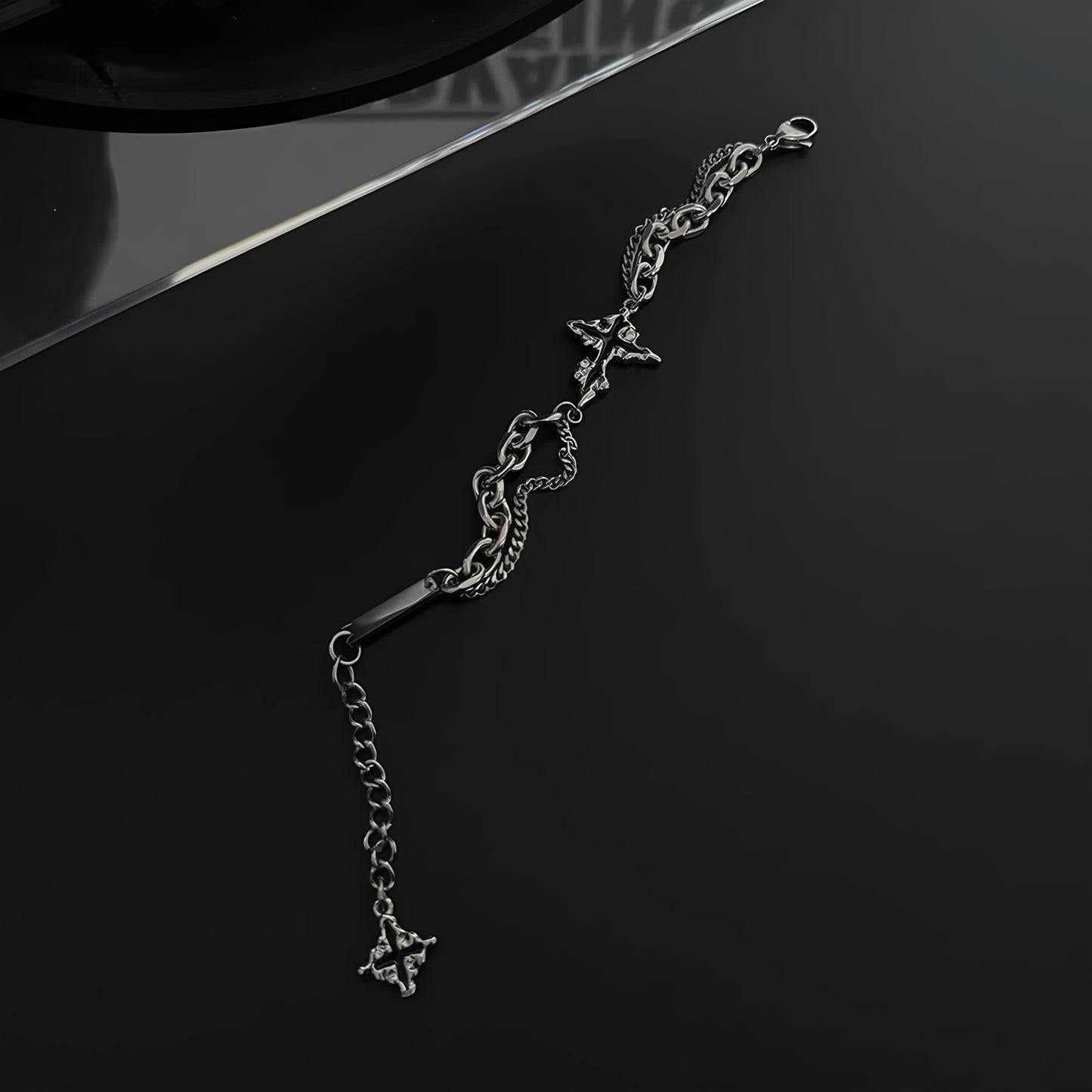ダブルチェーン クロスチャーム チタンブレスレット / Double Chain Cross Charm Titanium Bracelet
