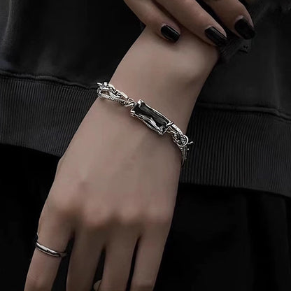 グレークリスタル 多層チェーン チタンブレスレット / Gray Crystal Layered Chain Titanium Bracelet