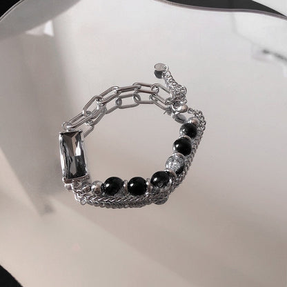グレークリスタル 多層チェーン チタンブレスレット / Gray Crystal Layered Chain Titanium Bracelet