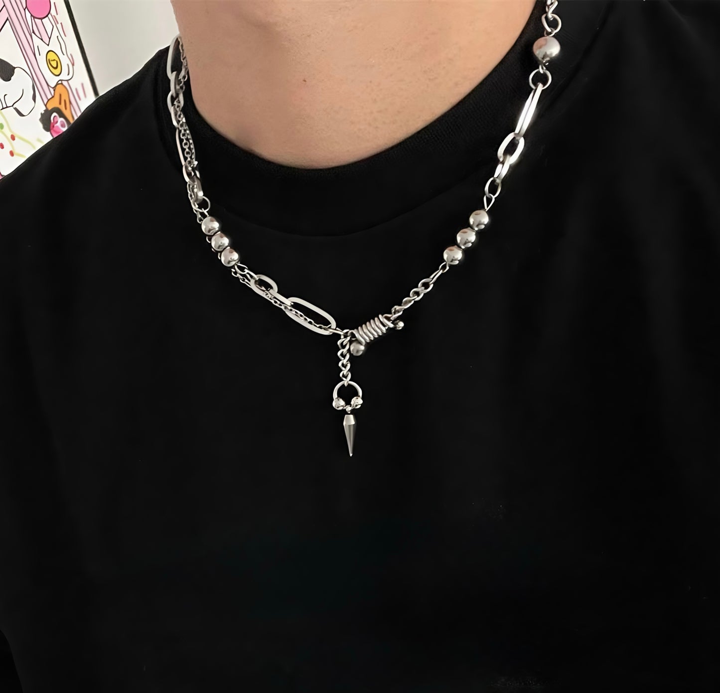 拼接チェーン 異素材ミックス チタンネックレス / Mixed Chain Titanium Necklace