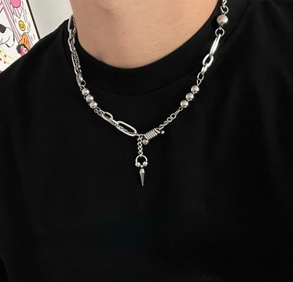 拼接チェーン 異素材ミックス チタンネックレス / Mixed Chain Titanium Necklace