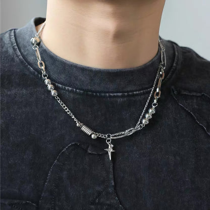 拼接チェーン 異素材ミックス チタンネックレス / Mixed Chain Titanium Necklace