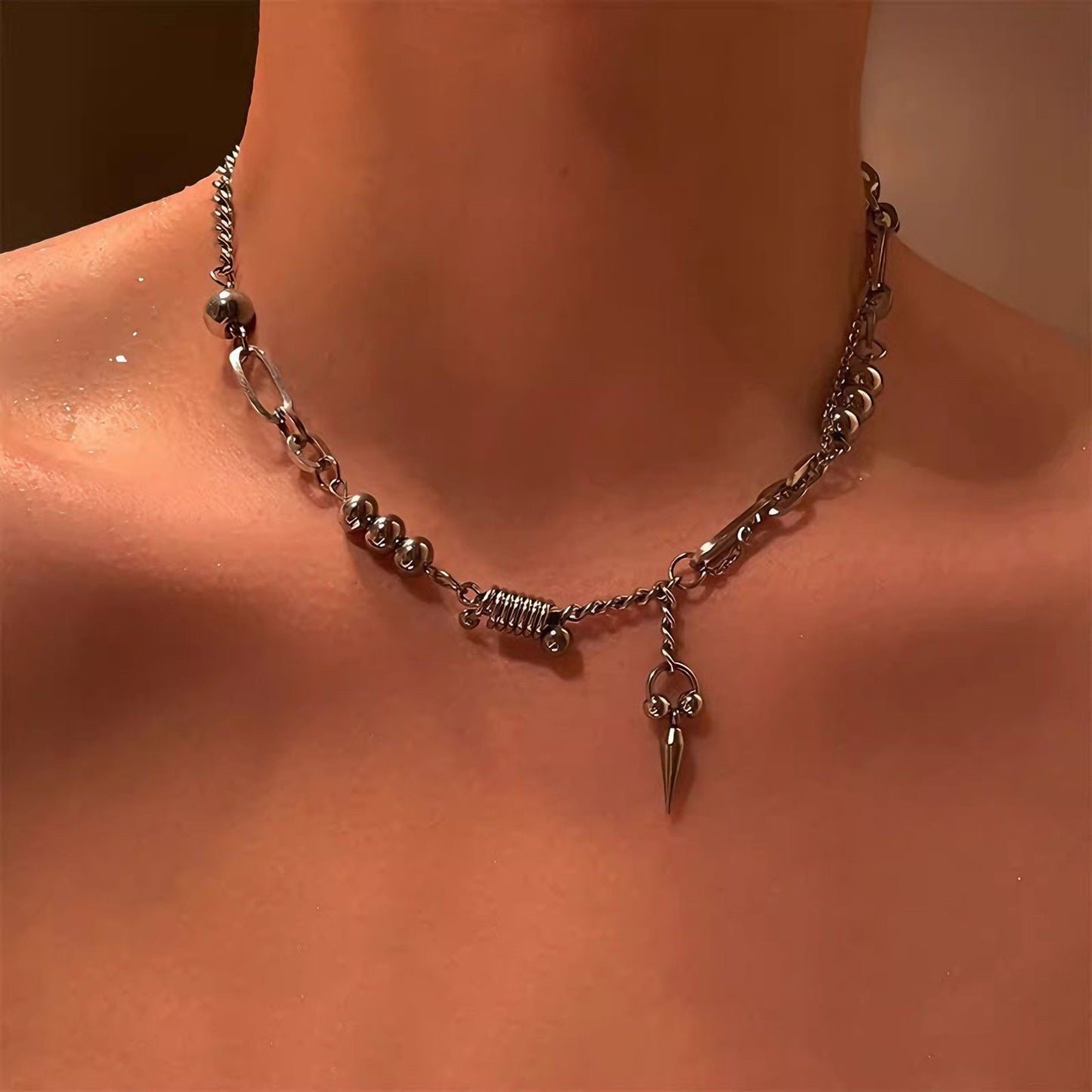 拼接チェーン 異素材ミックス チタンネックレス / Mixed Chain Titanium Necklace