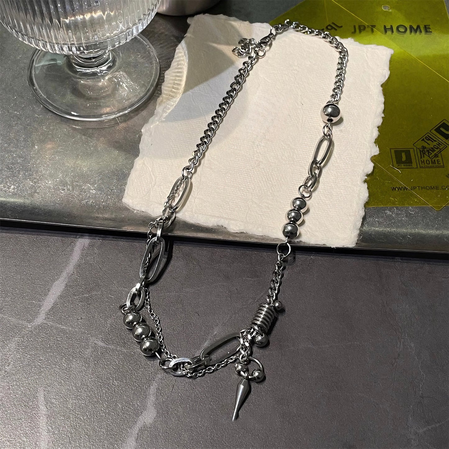 拼接チェーン 異素材ミックス チタンネックレス / Mixed Chain Titanium Necklace