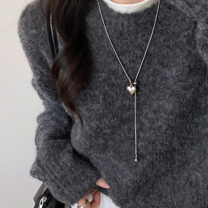 ハートチャーム 抽拉式 ロングチタンネックレス / Heart Charm Adjustable Long Titanium Necklace