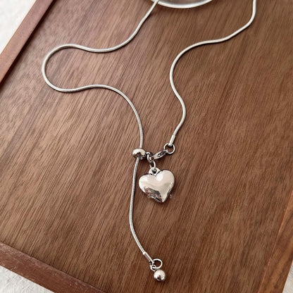 ハートチャーム 抽拉式 ロングチタンネックレス / Heart Charm Adjustable Long Titanium Necklace