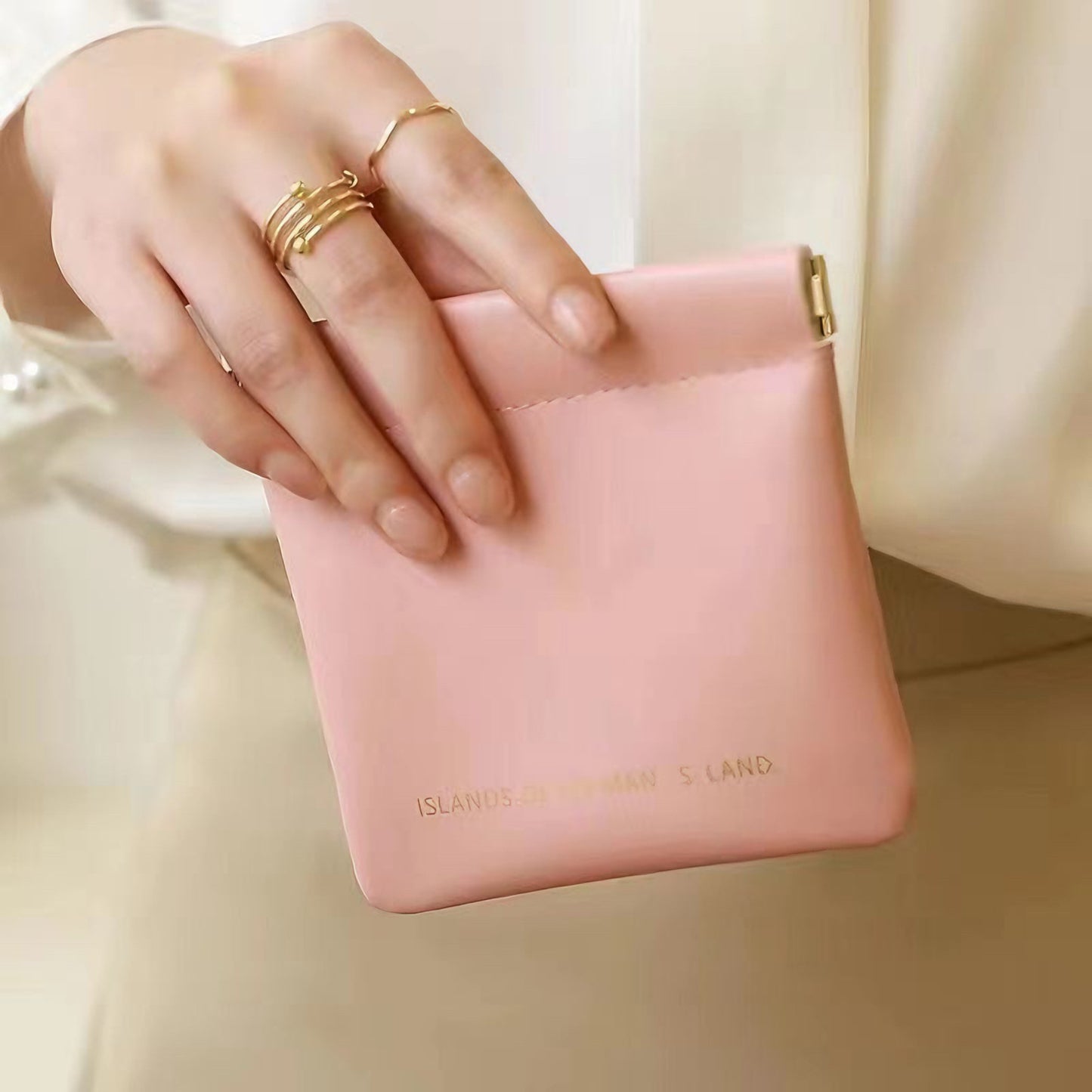 弾片式 自動閉合 PUミニポーチ / Spring Clasp PU Mini Pouch