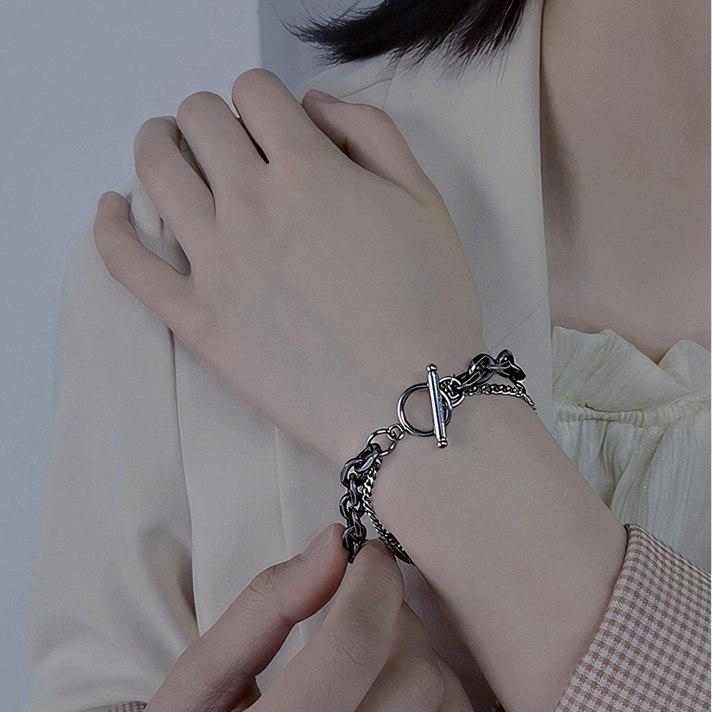 ダブルチェーン 切面リンク チタンブレスレット / Double Chain Cut Link Titanium Bracelet