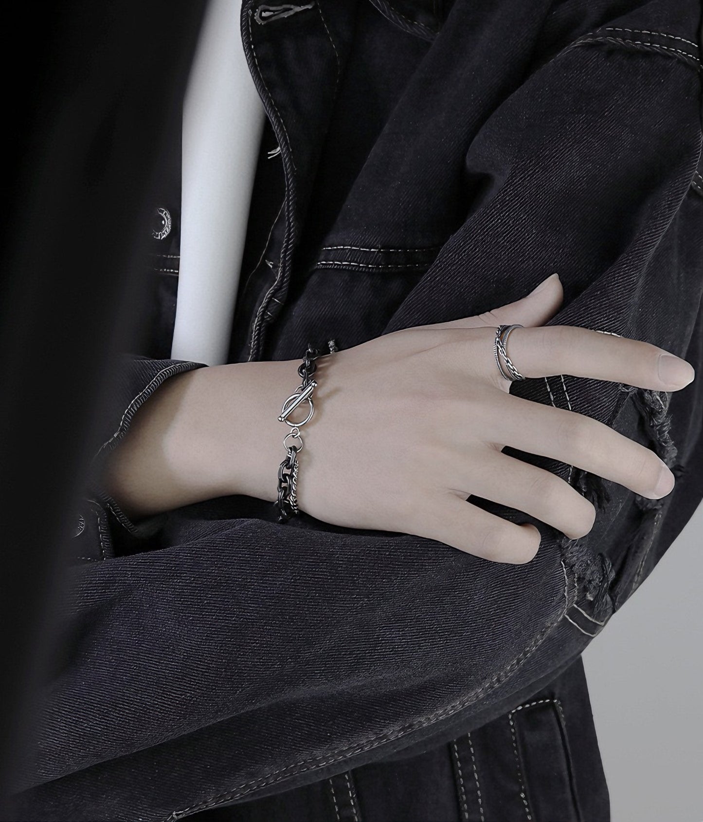 ダブルチェーン 切面リンク チタンブレスレット / Double Chain Cut Link Titanium Bracelet