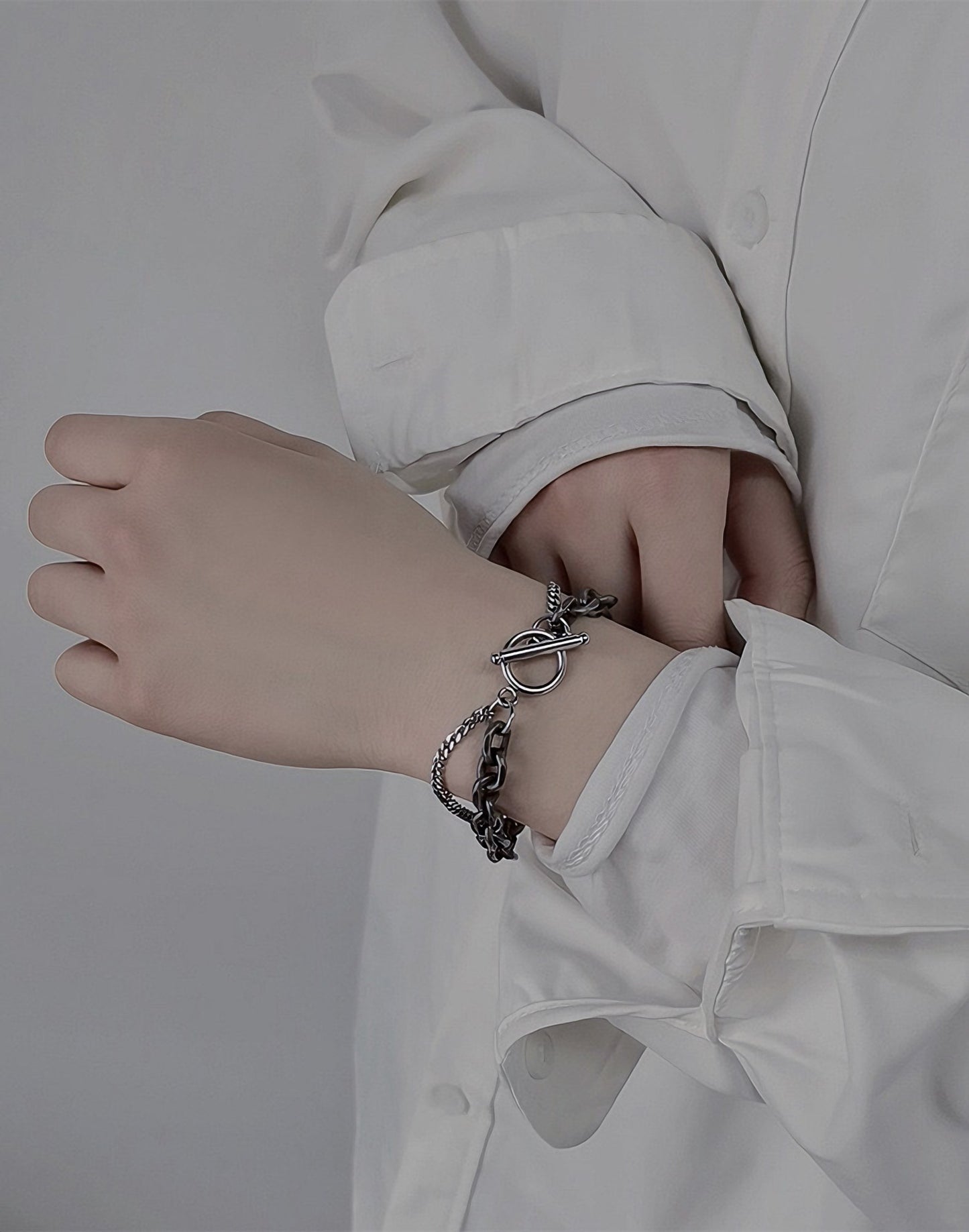 ダブルチェーン 切面リンク チタンブレスレット / Double Chain Cut Link Titanium Bracelet