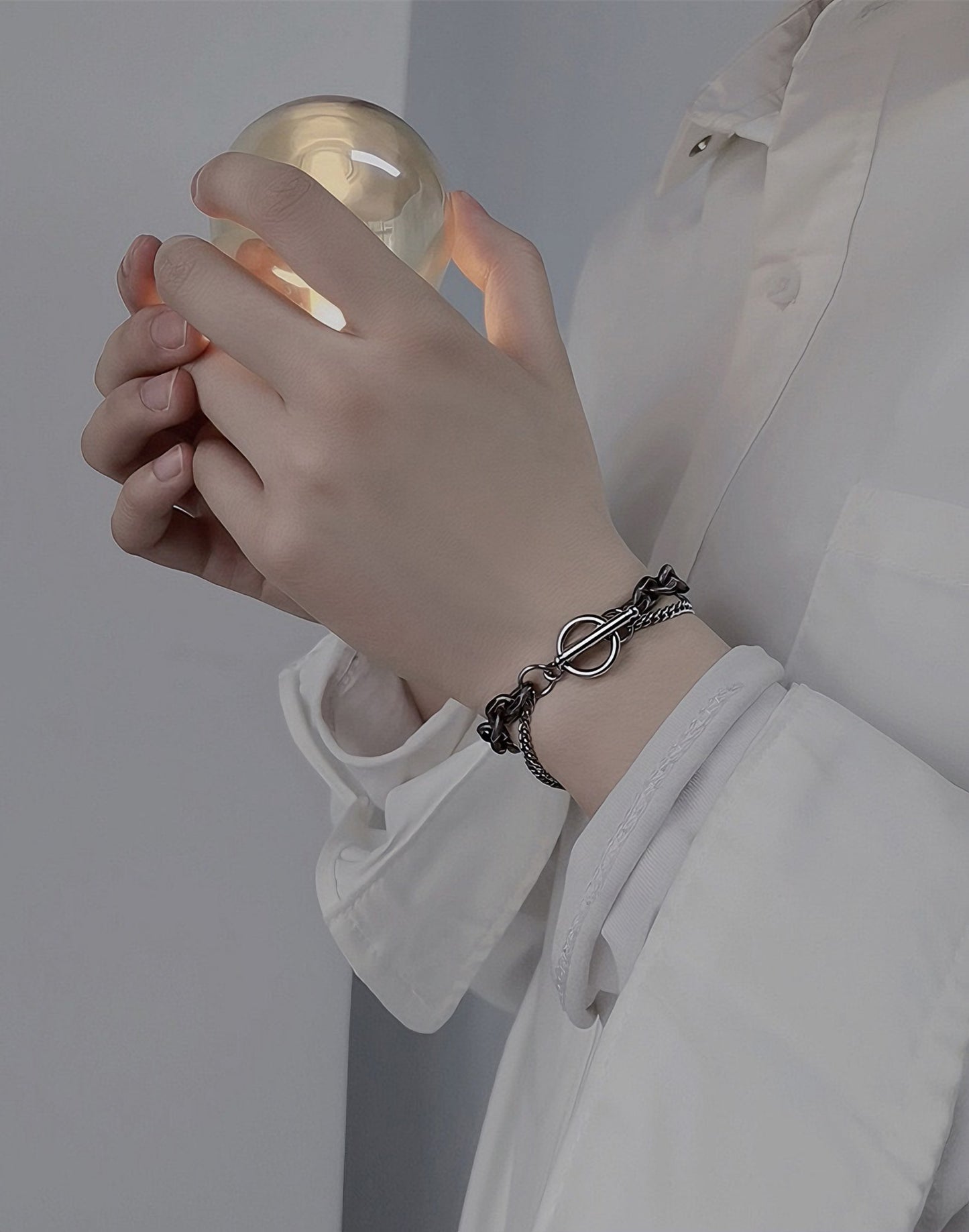 ダブルチェーン 切面リンク チタンブレスレット / Double Chain Cut Link Titanium Bracelet